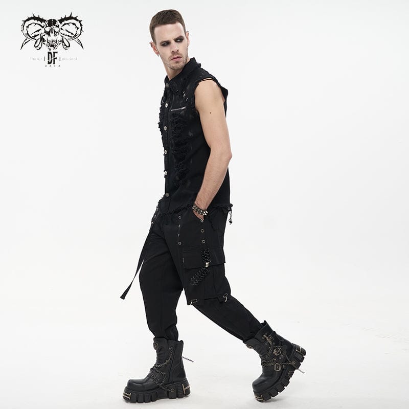 DEVIL FASHION Men's Punk Distressed Ripped Unedged Vest