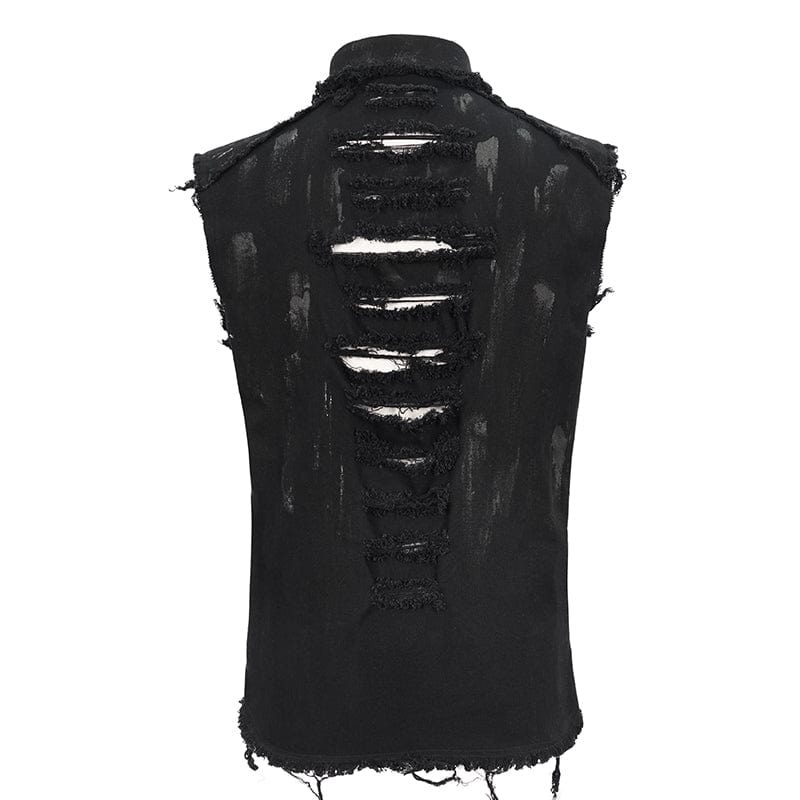 DEVIL FASHION Men's Punk Distressed Ripped Unedged Vest