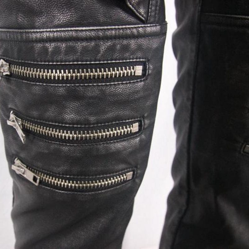 DEVIL FASHION Men's Punk Faux Leather Trousers With Decorative Straps