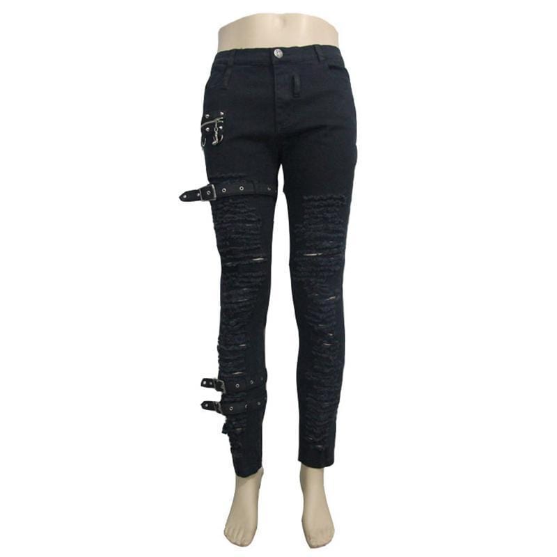 Men's Punk Full Front Distressed Jeans