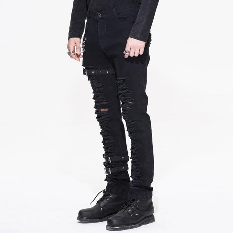 Men's Punk Full Front Distressed Jeans