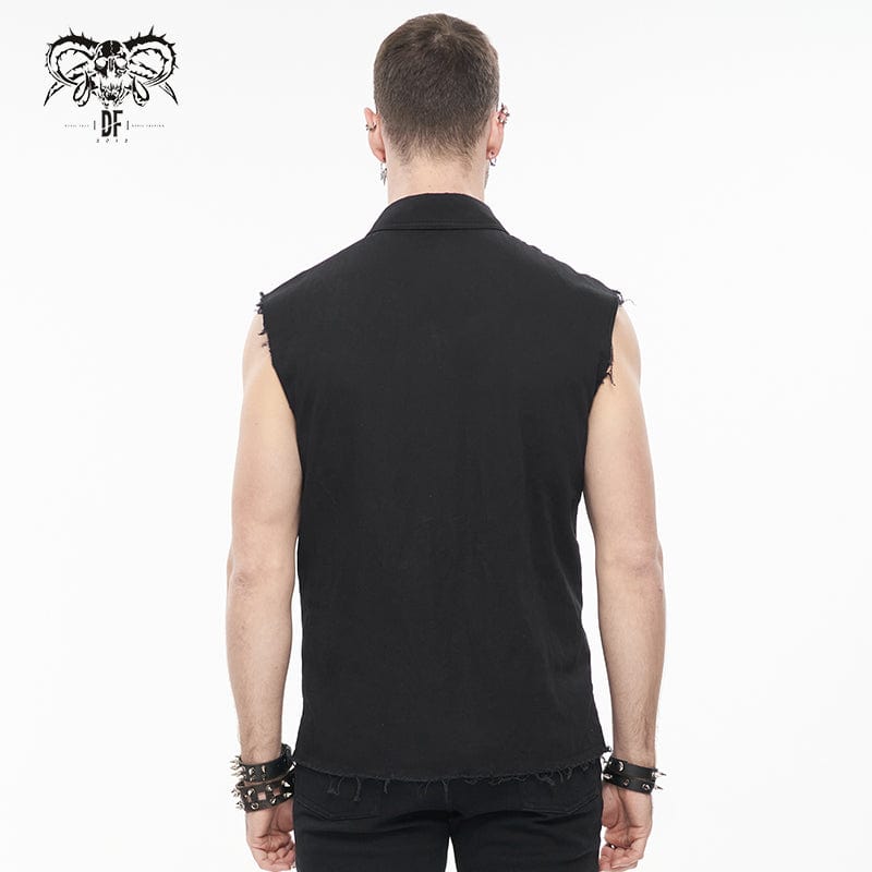 DEVIL FASHION Men's Punk Heart Printed Ripped Unedged Vest