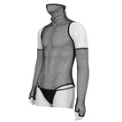 DEVIL FASHION Men's Punk High Collar Mesh Bodysuit with Oversleeves