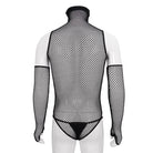DEVIL FASHION Men's Punk High Collar Mesh Bodysuit with Oversleeves