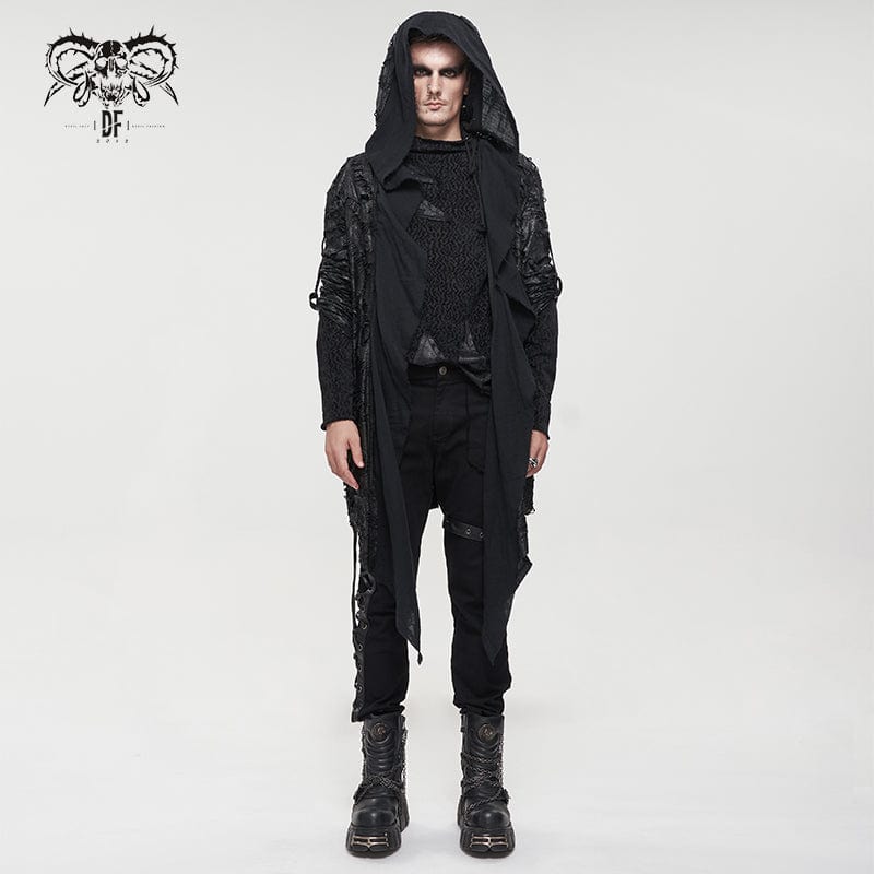 DEVIL FASHION Men's Punk Irregular Ripped Coat with Hood