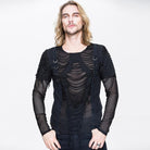 DEVIL FASHION Men's Punk Mesh and Distressed Rip T Shirt