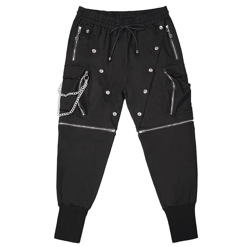 DEVIL FASHION Men's Punk Metal Chain Cargo Pants with Detachable Legs