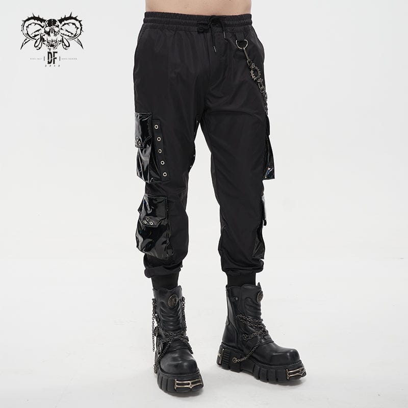 DEVIL FASHION Men's Punk Multi-pocket Jogger Pants with Chain