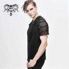DEVIL FASHION Men's Punk Ripped Mesh T-shirts