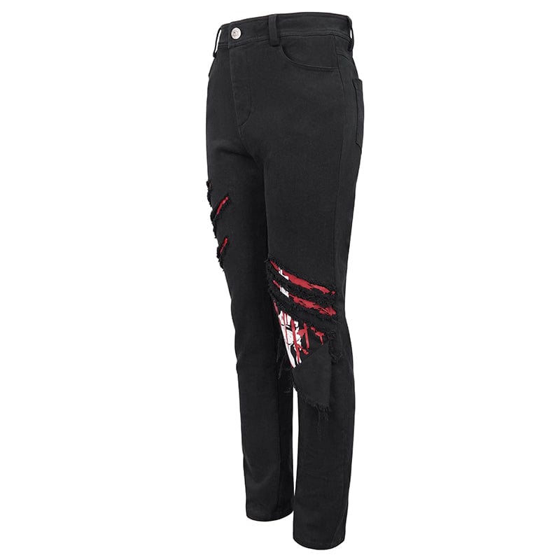 Men's Punk Skeleton Printed Ripped Pants – Punk Design