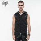 DEVIL FASHION Men's Punk Skull Faux Leather Splice Vest with Hood