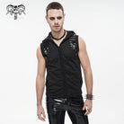 DEVIL FASHION Men's Punk Skull Faux Leather Splice Vest with Hood