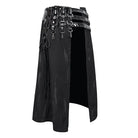 DEVIL FASHION Men's Punk Splice Distressed Kilt with Faux Patent Leather Straps