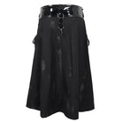 DEVIL FASHION Men's Punk Splice Distressed Kilt with Faux Patent Leather Straps