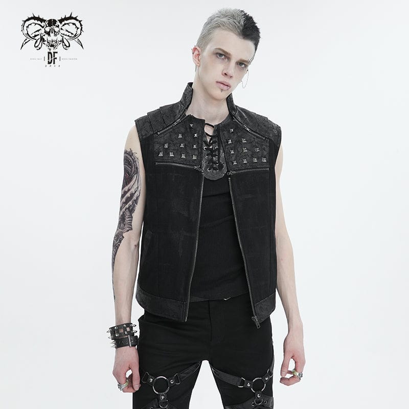 DEVIL FASHION Herren Punk Stehkragen Nietenweste