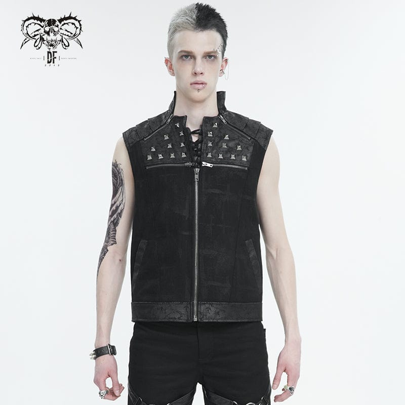 DEVIL FASHION Herren Punk Stehkragen Nietenweste