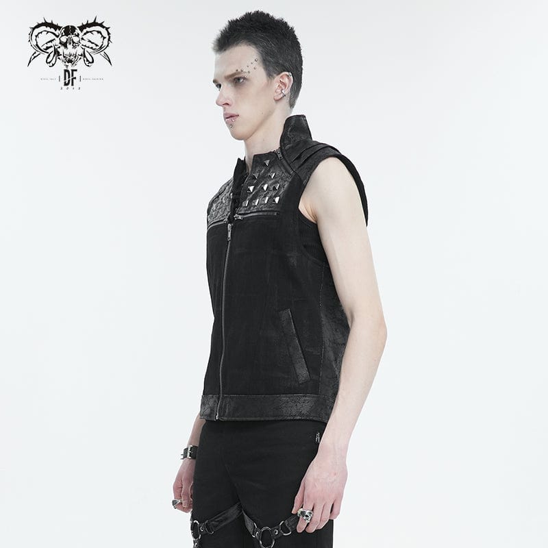 DEVIL FASHION Herren Punk Stehkragen Nietenweste
