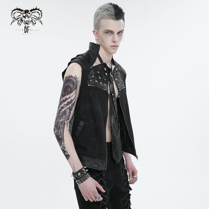 DEVIL FASHION Herren Punk Stehkragen Nietenweste
