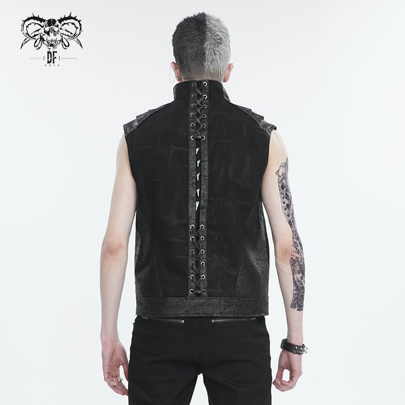 DEVIL FASHION Men's Punk Stand Collar Studded Vest