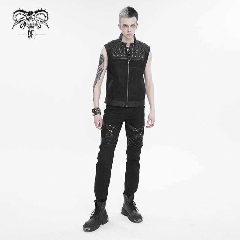 DEVIL FASHION Herren Punk Stehkragen Nietenweste