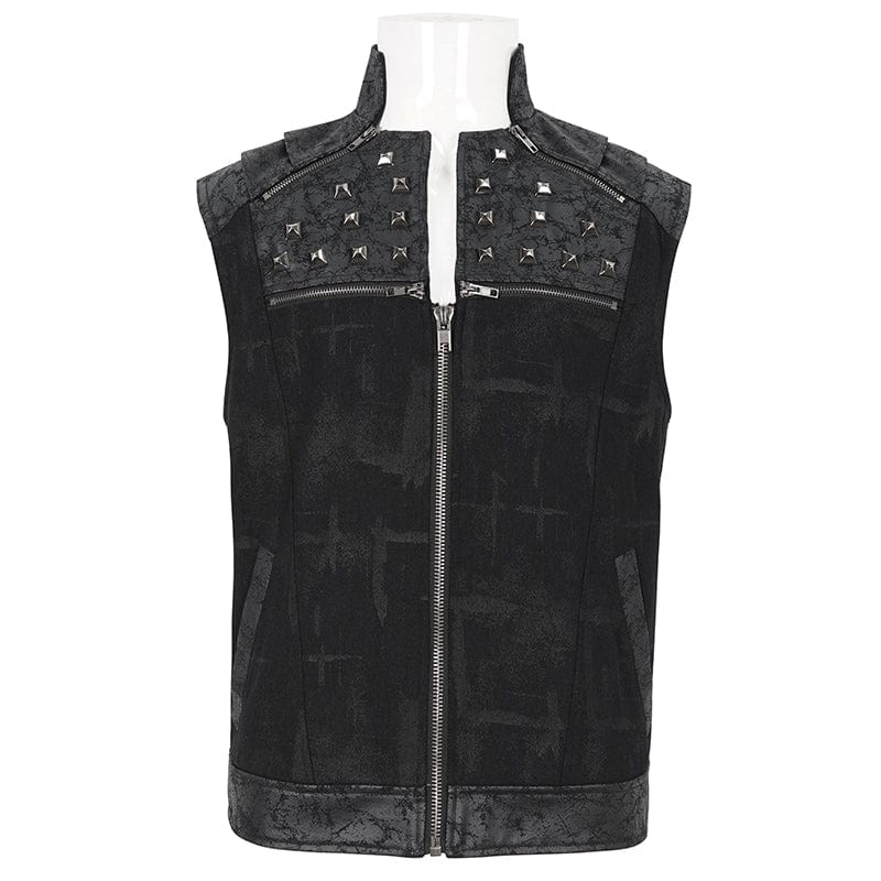 DEVIL FASHION Herren Punk Stehkragen Nietenweste