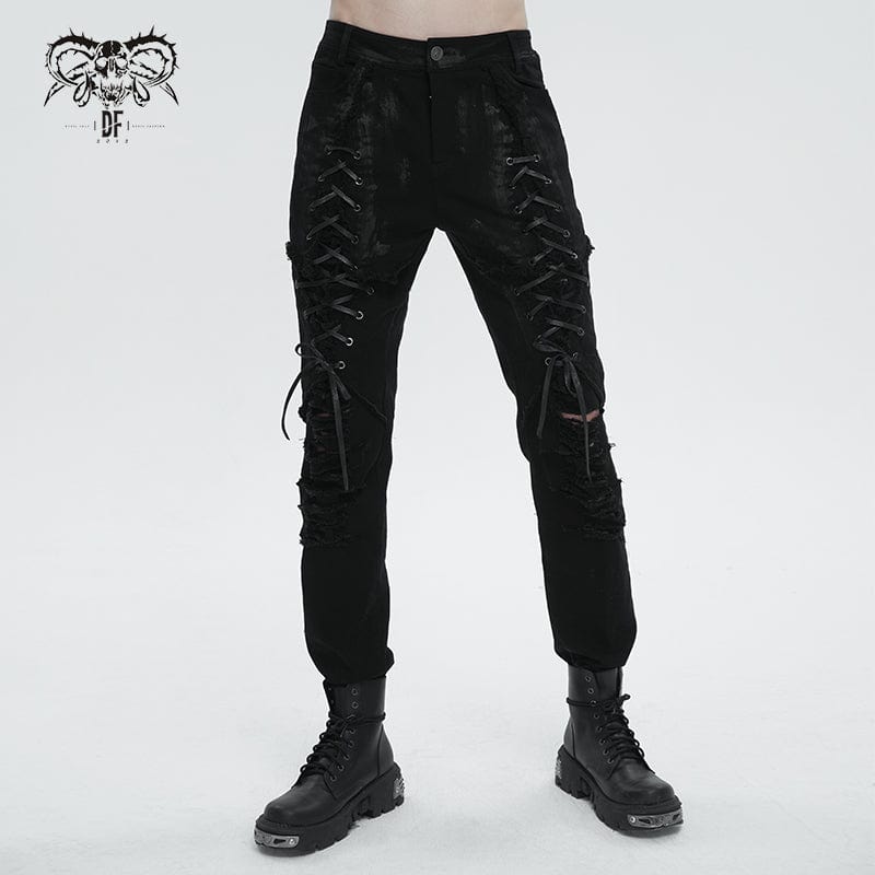DEVIL FASHION Herren Punk Strappy Distressed Pants