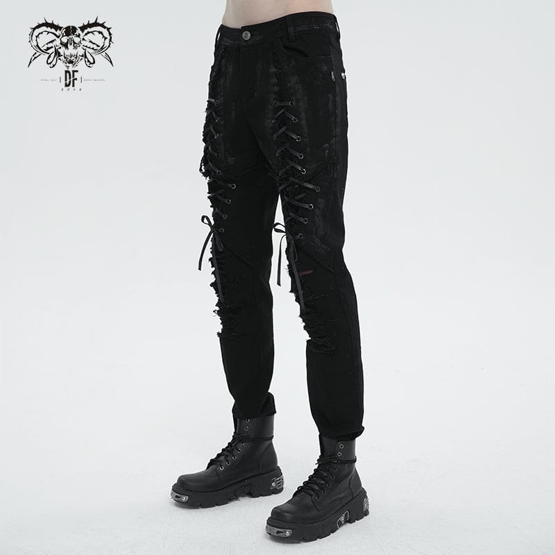 DEVIL FASHION Herren Punk Strappy Distressed Pants