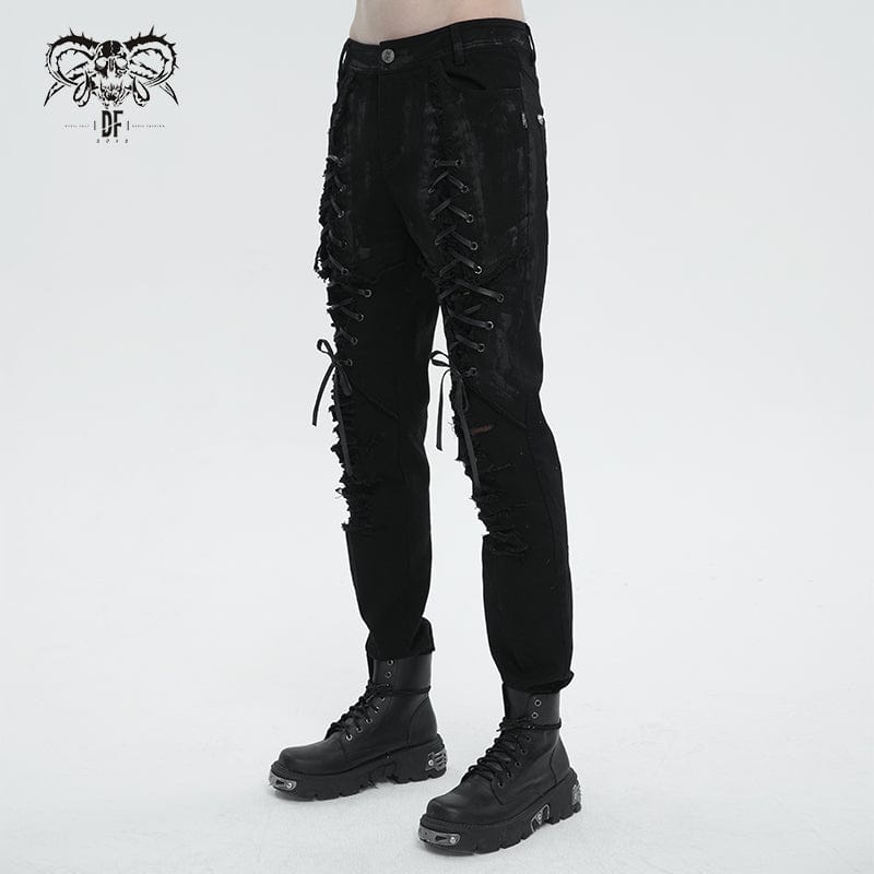 DEVIL FASHION Men's Punk Strappy Distressed Pants