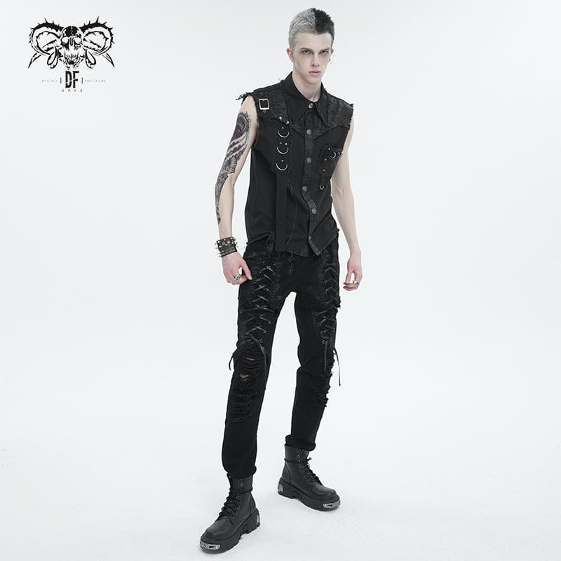 DEVIL FASHION Herren Punk Strappy Distressed Pants