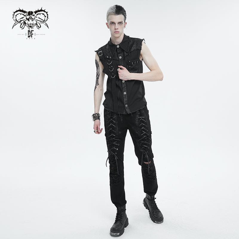 DEVIL FASHION Herren Punk Strappy Distressed Pants