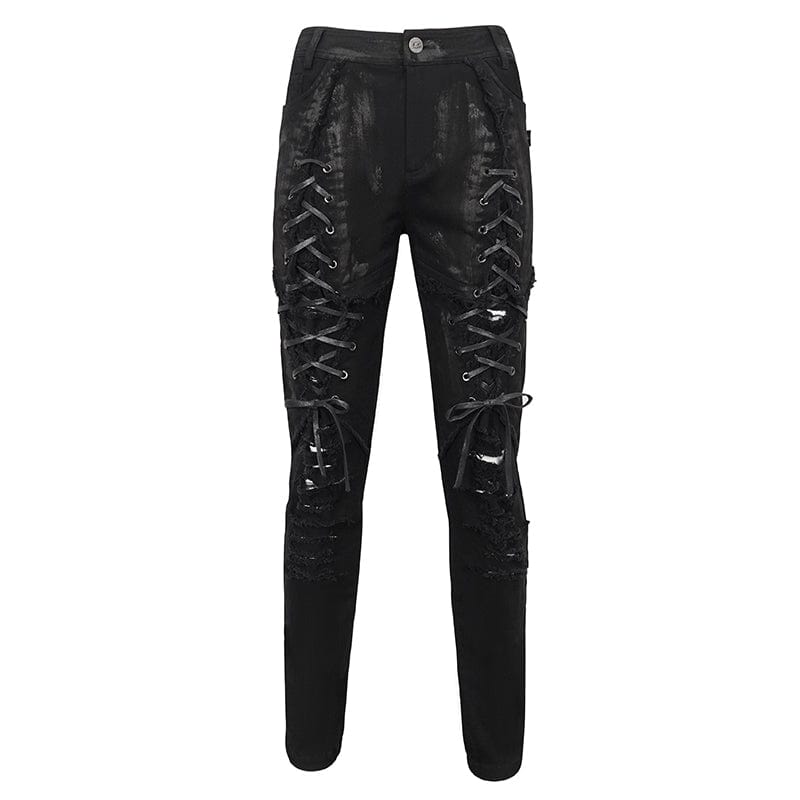 DEVIL FASHION Herren Punk Strappy Distressed Pants