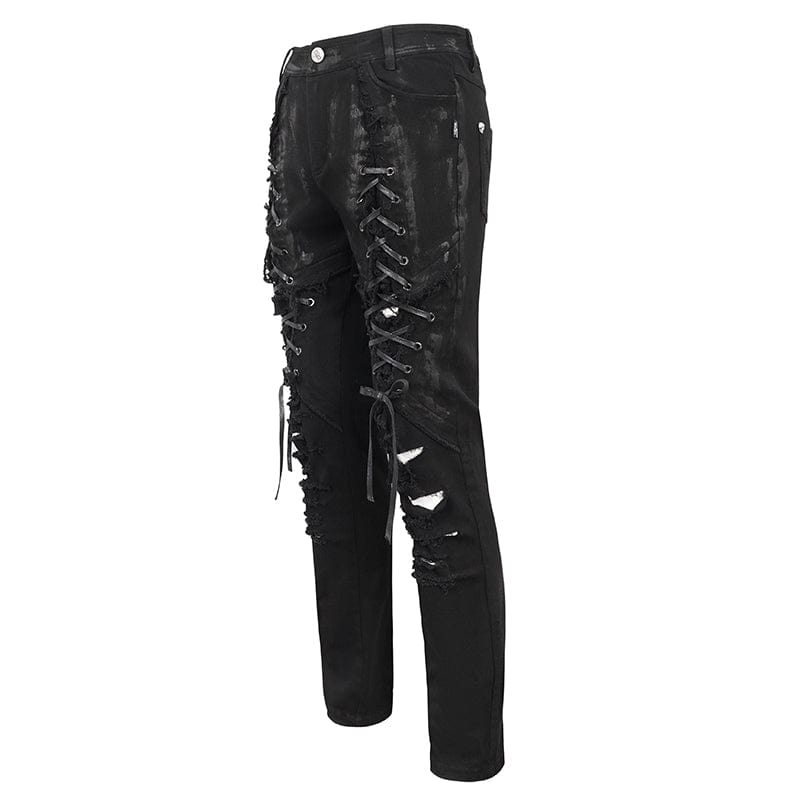 DEVIL FASHION Herren Punk Strappy Distressed Pants