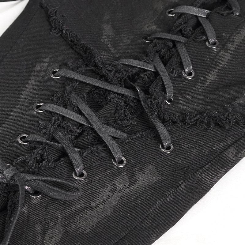 DEVIL FASHION Herren Punk Strappy Distressed Pants