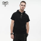 DEVIL FASHION Men's Punk Strappy Mesh Splice Shirt with Hood