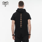DEVIL FASHION Men's Punk Strappy Mesh Splice Shirt with Hood