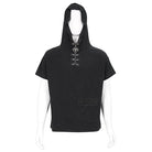 DEVIL FASHION Men's Punk Strappy Mesh Splice Shirt with Hood