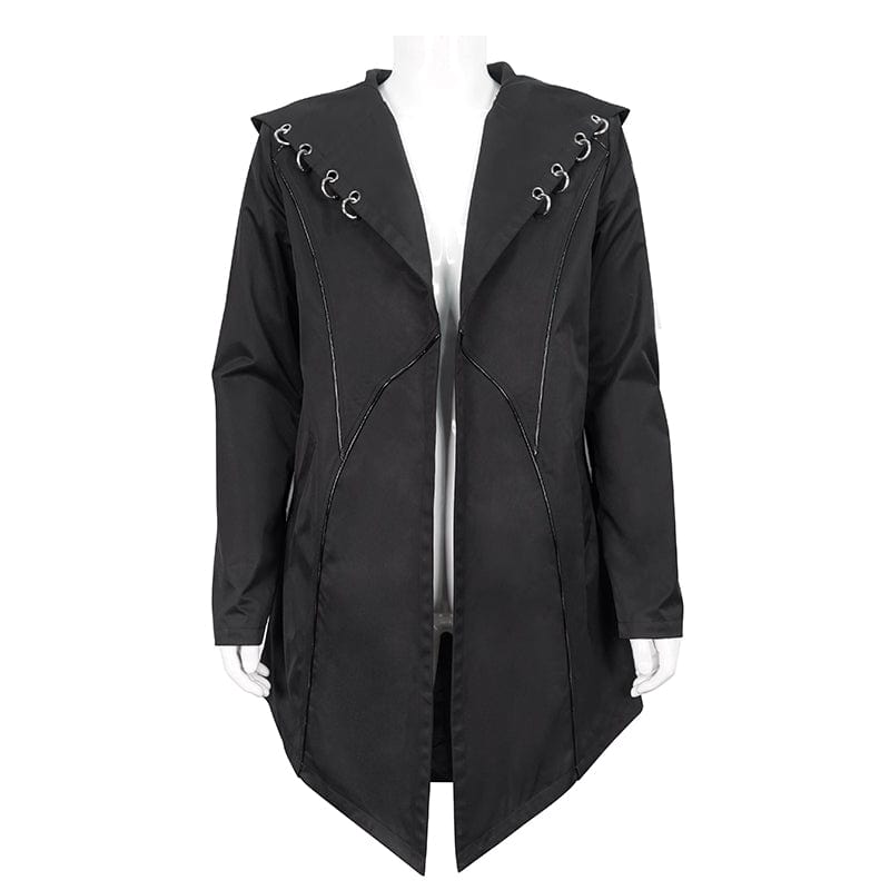 DEVIL FASHION Men's Punk Strappy Swallow-tailed Coat with Hood