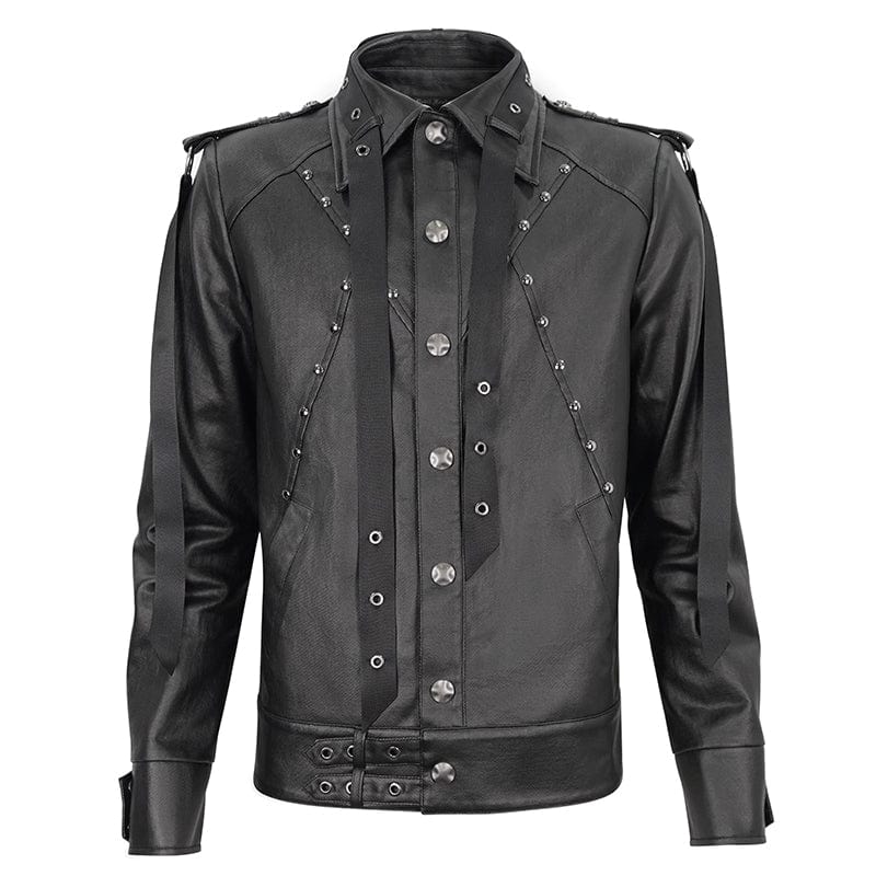 DEVIL FASHION Men's Punk Studded Strap Jacket