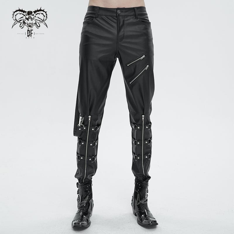 DEVIL FASHION Herren Punk Reißverschluss Kunstlederhose