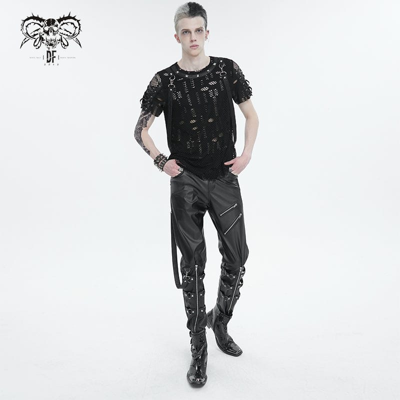 DEVIL FASHION Herren Punk Reißverschluss Kunstlederhose