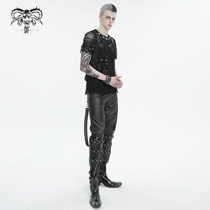 DEVIL FASHION Herren Punk Reißverschluss Kunstlederhose