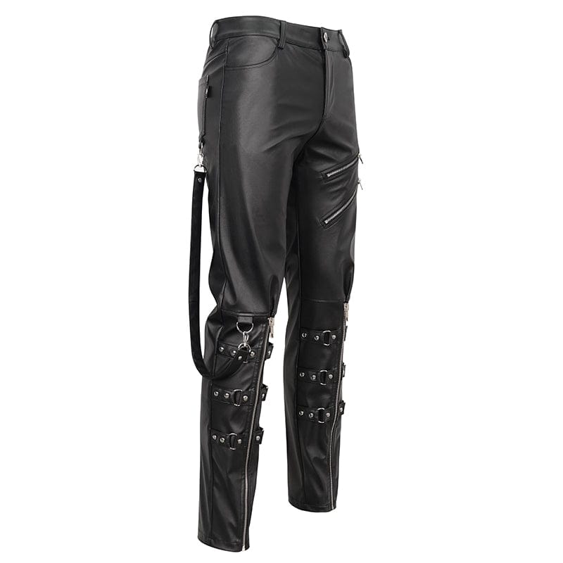 DEVIL FASHION Herren Punk Reißverschluss Kunstlederhose