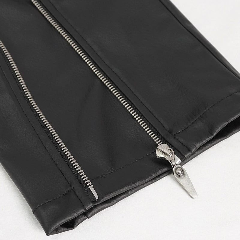 DEVIL FASHION Herren Punk Reißverschluss Kunstlederhose