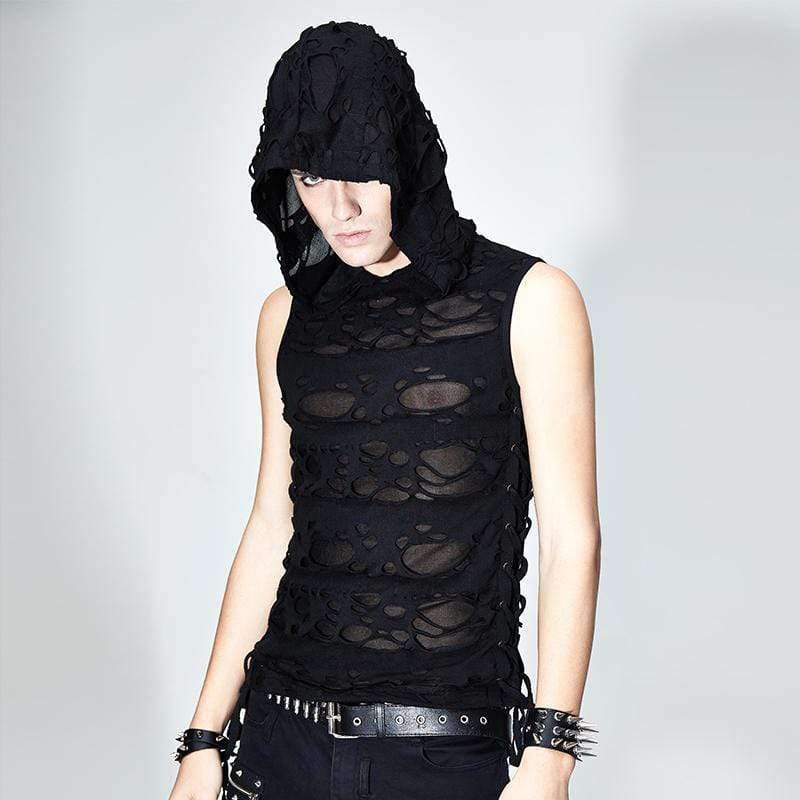 DEVIL FASHION Men's Ripped Sleeveless Grung Punk Top