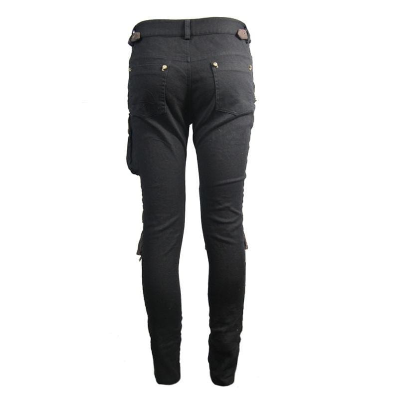 DEVIL FASHION Miesten kapeat goottihousut polvitaskuilla