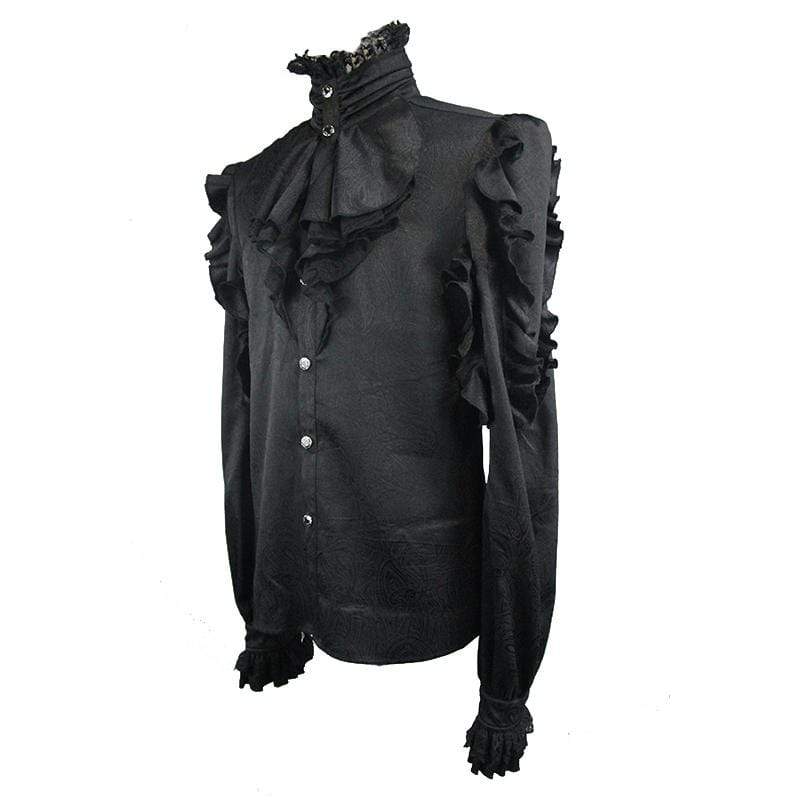Men's Vintage Goth Men's Ruffled Shirt Black