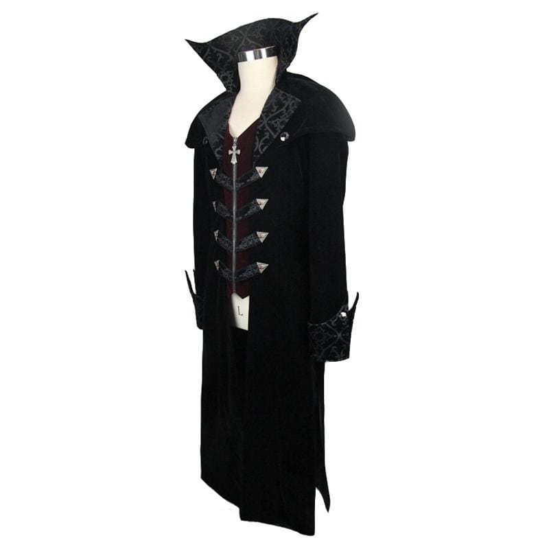 DEVIL FASHION Men's Vintage Goth Overcoat With Leather Details