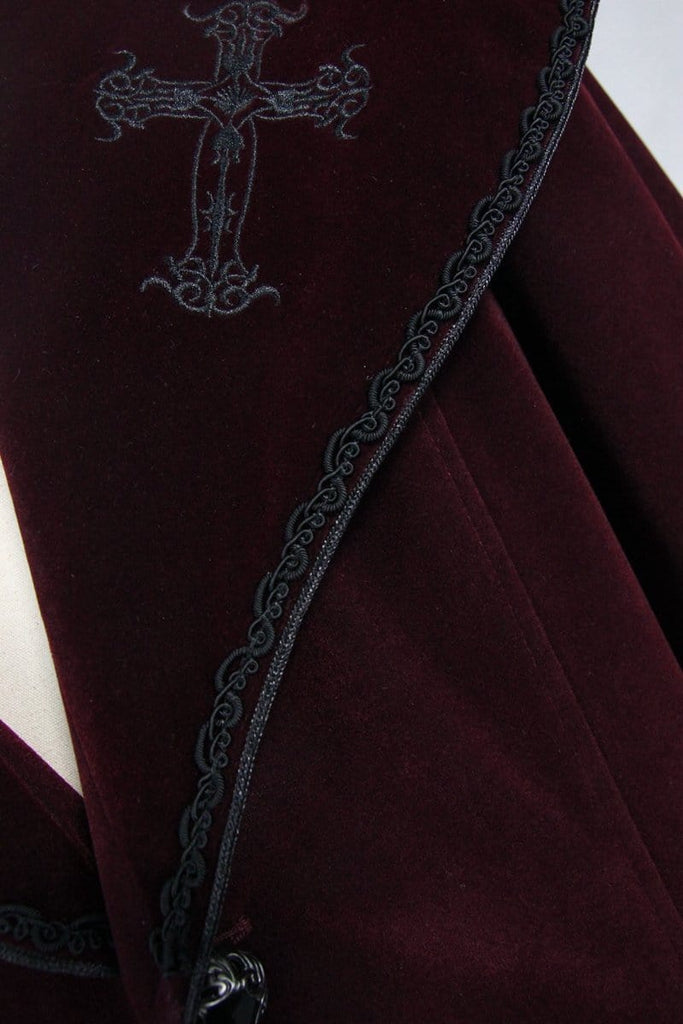 DEVIL FASHION Men's Vintage Overcoat With Gold Embroidery