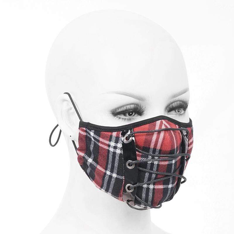 Unisex Gothic Fitted Ropes Plaid Masks With Disposable Filter Insert Set of two