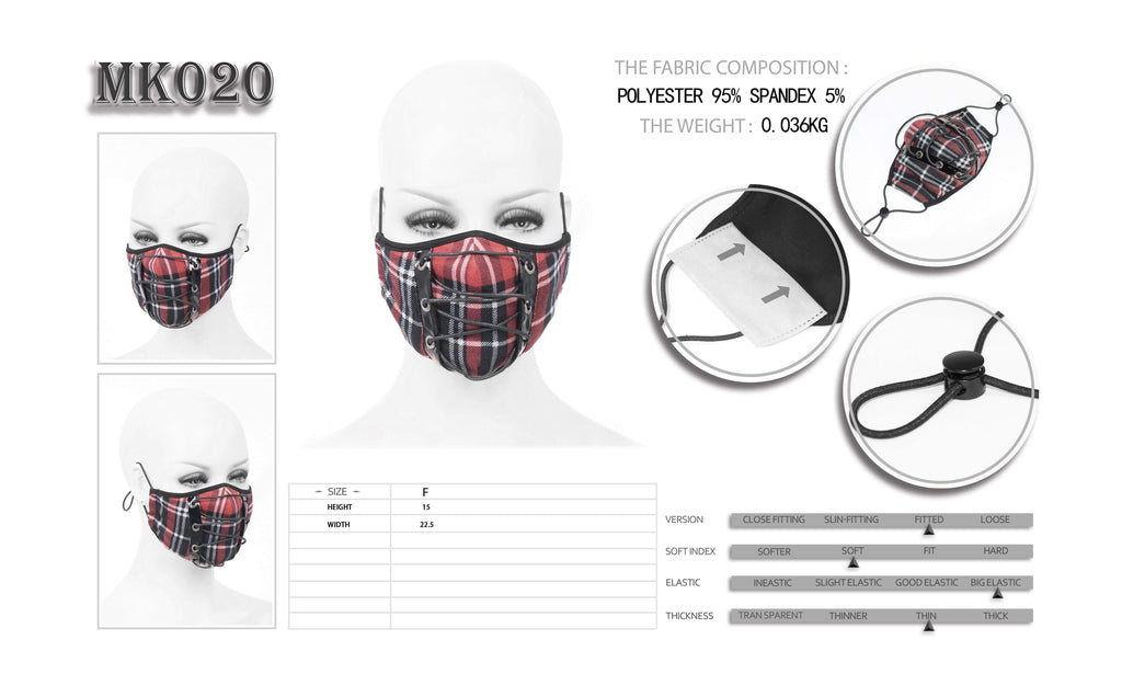 Unisex Gothic Fitted Ropes Plaid Masks With Disposable Filter Insert Set of two